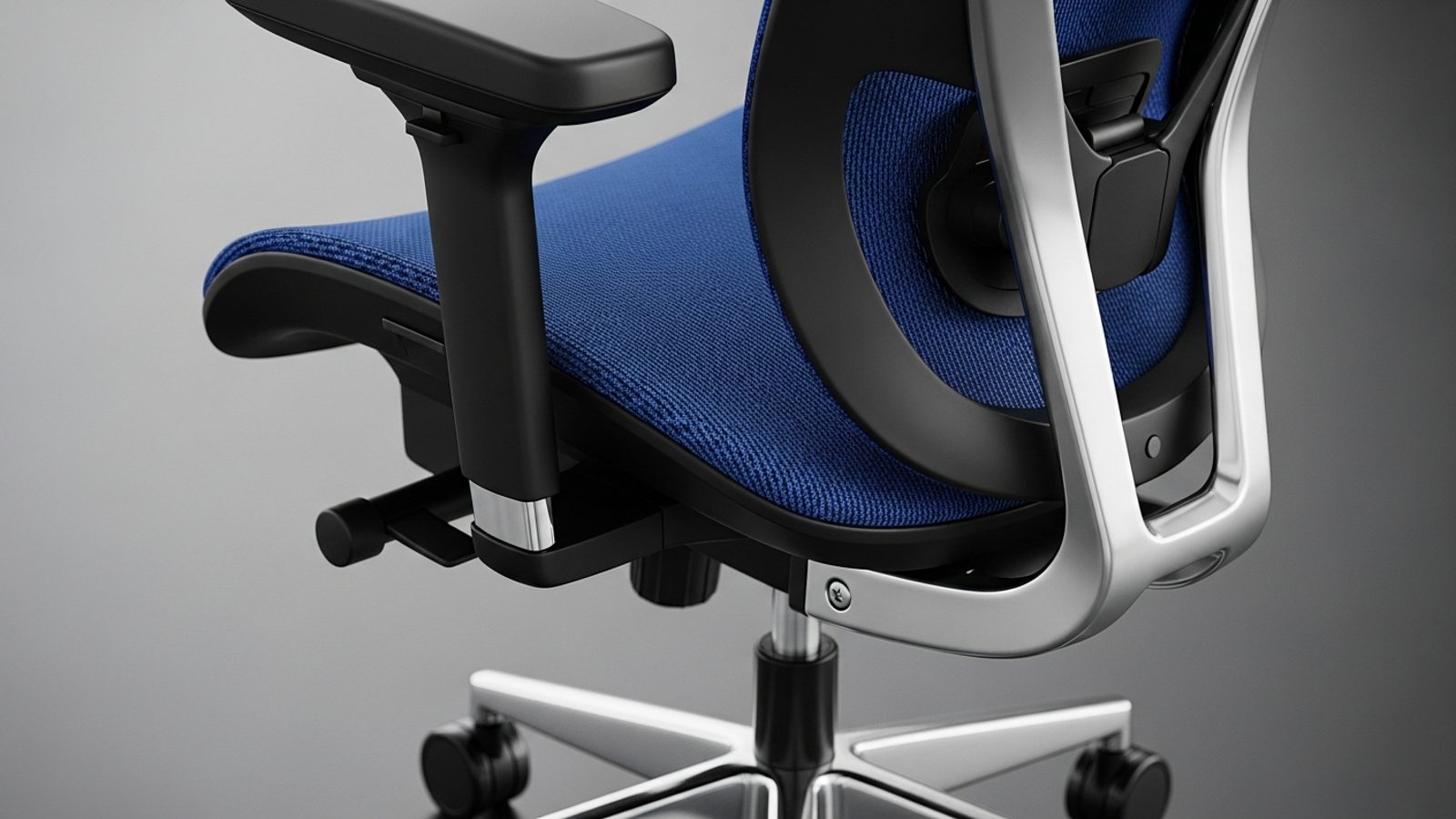 Silla ergonómica con cabecera y soporte lumbar, azul con negro